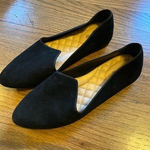 Birdies black suede slip on shoes